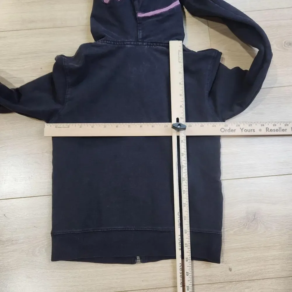 Stussy Hoodie Womens XS Black Pink Full Zip Graphic Hood Fleece Sweatshirt Y2K